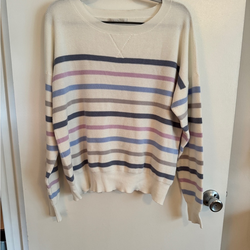 Design History Gray Pink Periwinkle Striped Women's Sweater XL